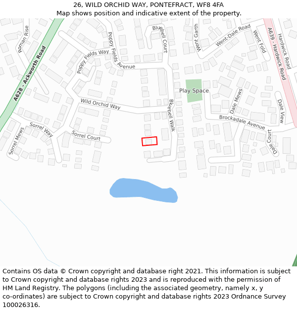 26, WILD ORCHID WAY, PONTEFRACT, WF8 4FA: Location map and indicative extent of plot