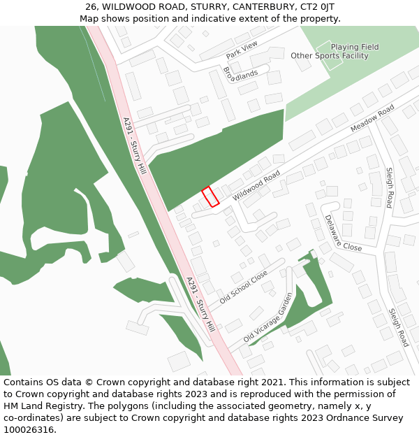 26, WILDWOOD ROAD, STURRY, CANTERBURY, CT2 0JT: Location map and indicative extent of plot