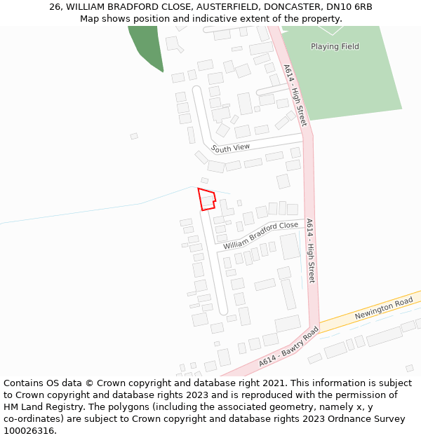 26, WILLIAM BRADFORD CLOSE, AUSTERFIELD, DONCASTER, DN10 6RB: Location map and indicative extent of plot