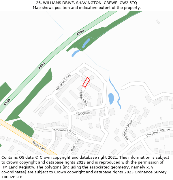 26, WILLIAMS DRIVE, SHAVINGTON, CREWE, CW2 5TQ: Location map and indicative extent of plot