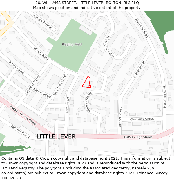 26, WILLIAMS STREET, LITTLE LEVER, BOLTON, BL3 1LQ: Location map and indicative extent of plot