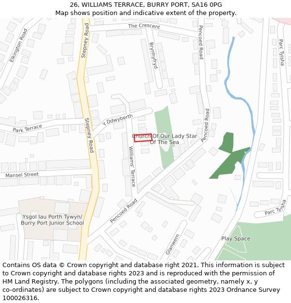 26, WILLIAMS TERRACE, BURRY PORT, SA16 0PG: Location map and indicative extent of plot