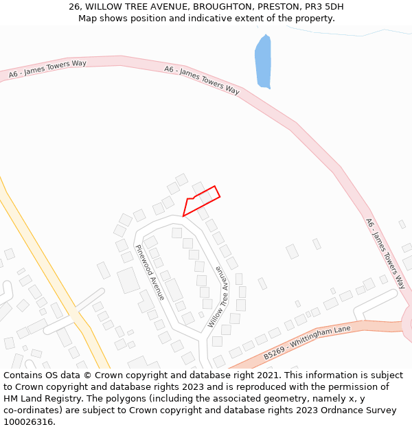 26, WILLOW TREE AVENUE, BROUGHTON, PRESTON, PR3 5DH: Location map and indicative extent of plot