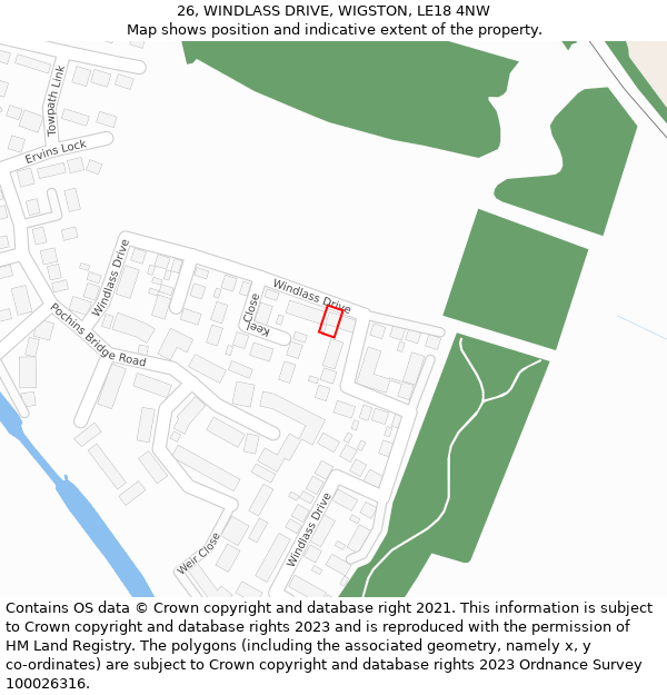 26, WINDLASS DRIVE, WIGSTON, LE18 4NW: Location map and indicative extent of plot