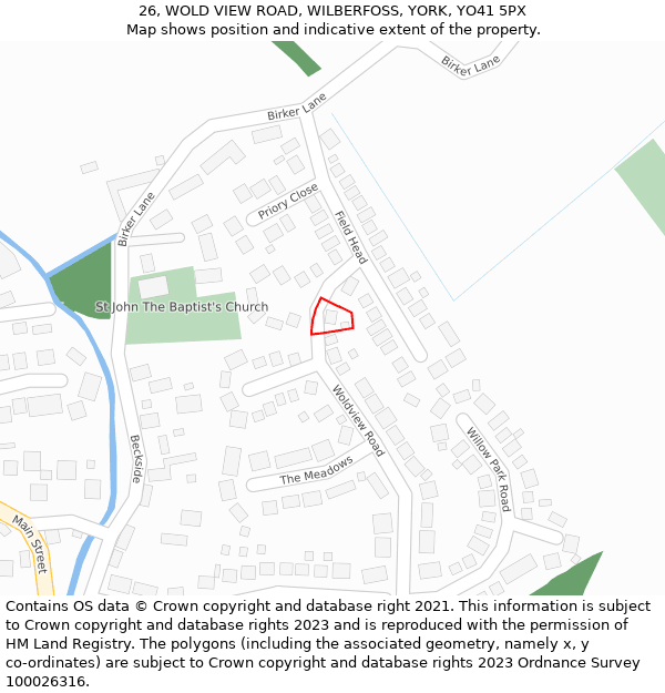 26, WOLD VIEW ROAD, WILBERFOSS, YORK, YO41 5PX: Location map and indicative extent of plot