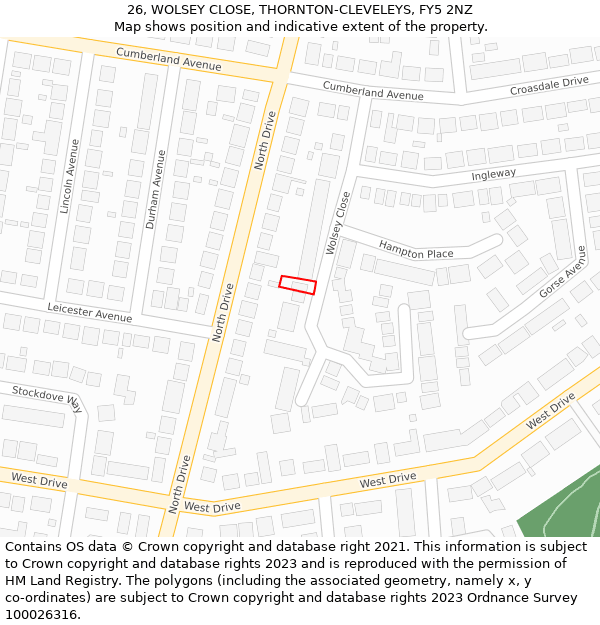 26, WOLSEY CLOSE, THORNTON-CLEVELEYS, FY5 2NZ: Location map and indicative extent of plot