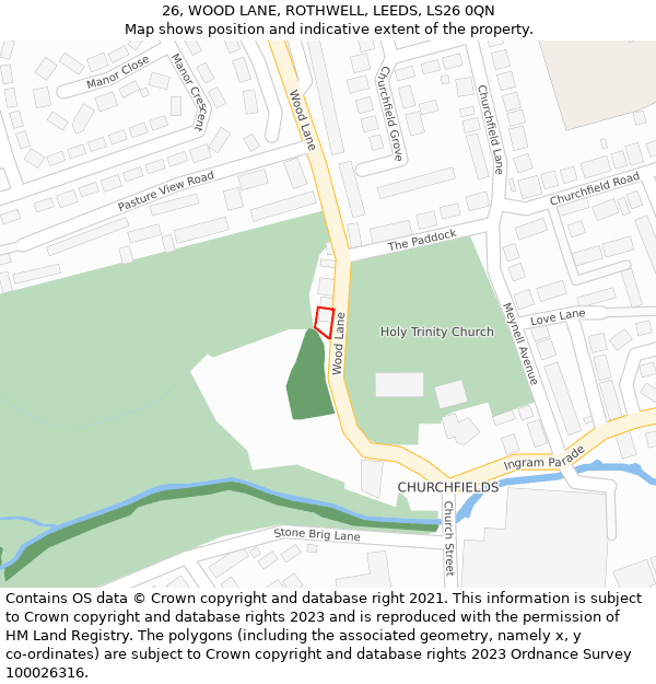 26, WOOD LANE, ROTHWELL, LEEDS, LS26 0QN: Location map and indicative extent of plot