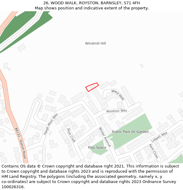 26, WOOD WALK, ROYSTON, BARNSLEY, S71 4FH: Location map and indicative extent of plot