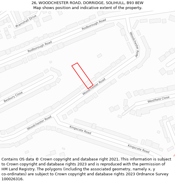 26, WOODCHESTER ROAD, DORRIDGE, SOLIHULL, B93 8EW: Location map and indicative extent of plot