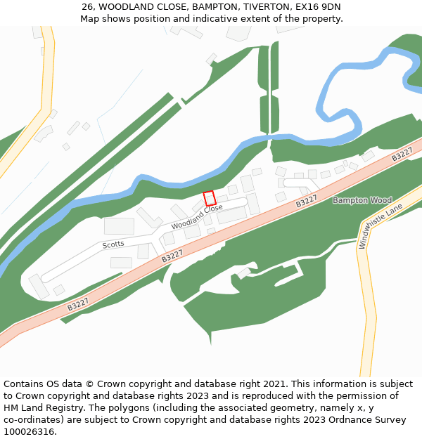 26, WOODLAND CLOSE, BAMPTON, TIVERTON, EX16 9DN: Location map and indicative extent of plot