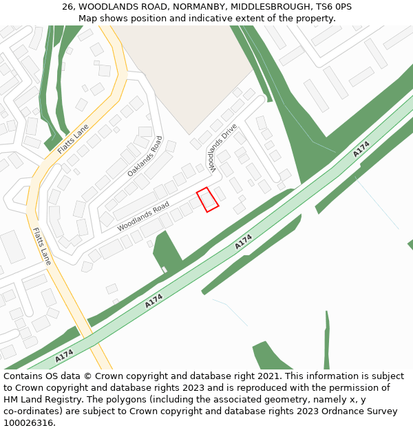 26, WOODLANDS ROAD, NORMANBY, MIDDLESBROUGH, TS6 0PS: Location map and indicative extent of plot