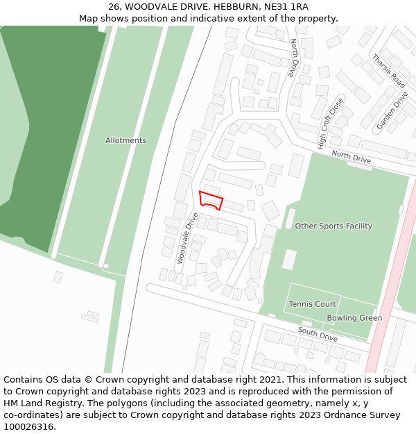 26, WOODVALE DRIVE, HEBBURN, NE31 1RA: Location map and indicative extent of plot