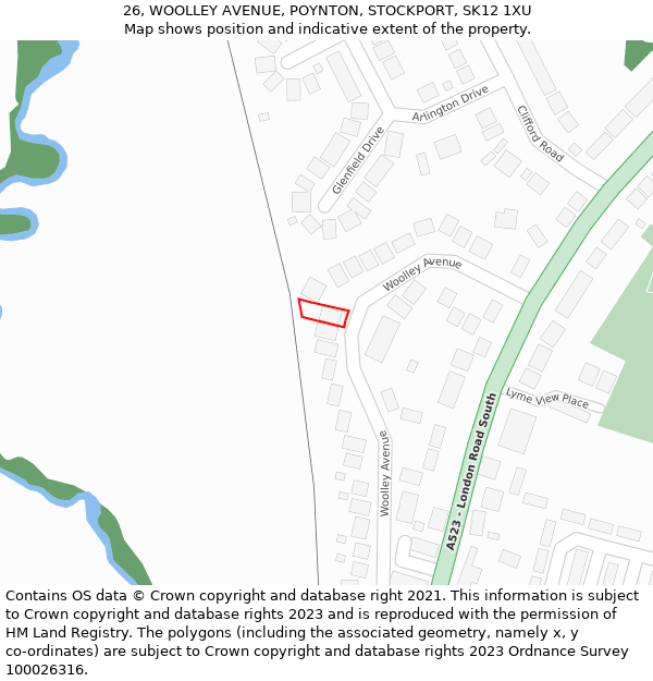 26, WOOLLEY AVENUE, POYNTON, STOCKPORT, SK12 1XU: Location map and indicative extent of plot