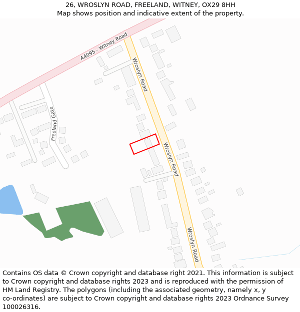 26, WROSLYN ROAD, FREELAND, WITNEY, OX29 8HH: Location map and indicative extent of plot