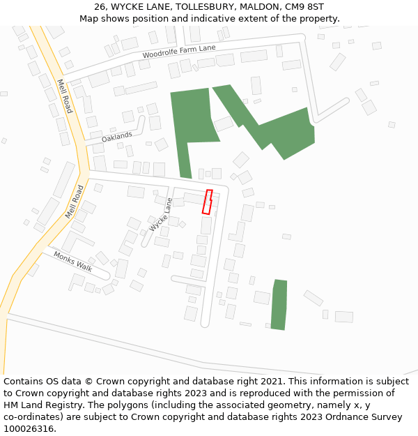 26, WYCKE LANE, TOLLESBURY, MALDON, CM9 8ST: Location map and indicative extent of plot