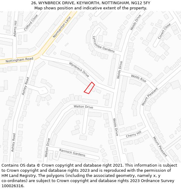 26, WYNBRECK DRIVE, KEYWORTH, NOTTINGHAM, NG12 5FY: Location map and indicative extent of plot