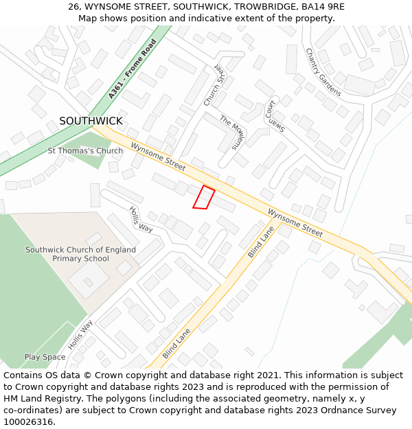 26, WYNSOME STREET, SOUTHWICK, TROWBRIDGE, BA14 9RE: Location map and indicative extent of plot