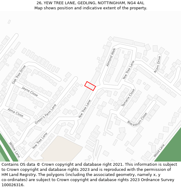 26, YEW TREE LANE, GEDLING, NOTTINGHAM, NG4 4AL: Location map and indicative extent of plot