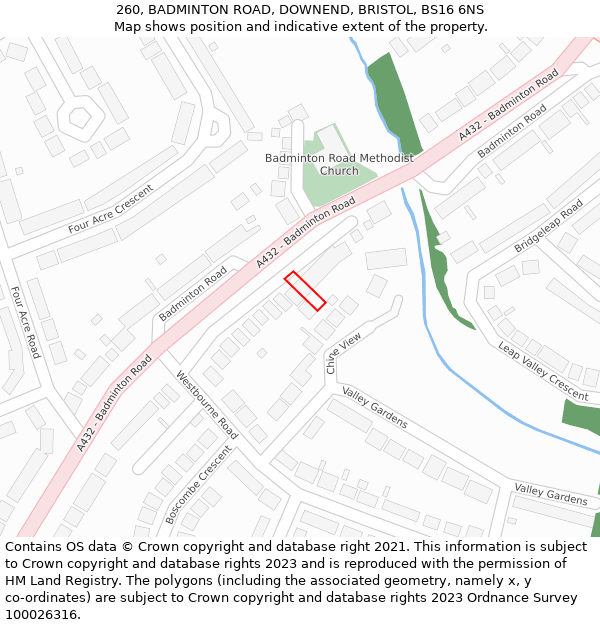 260, BADMINTON ROAD, DOWNEND, BRISTOL, BS16 6NS: Location map and indicative extent of plot