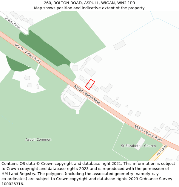 260, BOLTON ROAD, ASPULL, WIGAN, WN2 1PR: Location map and indicative extent of plot