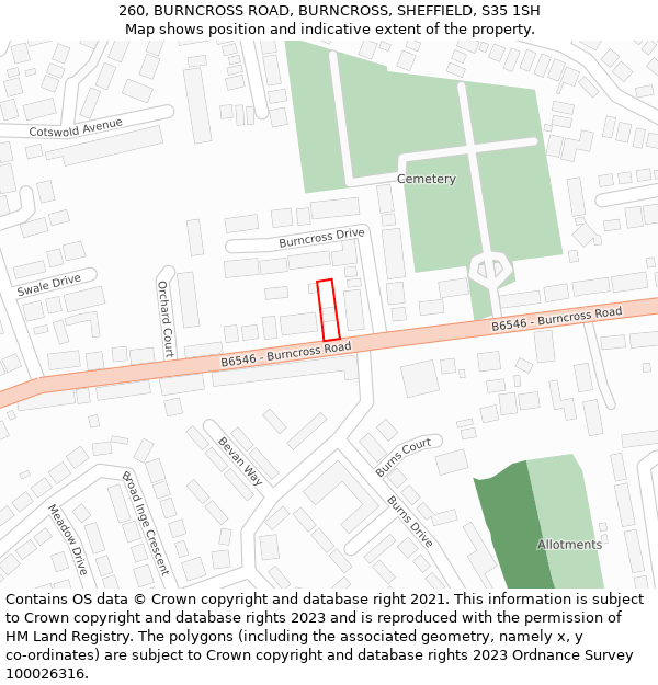 260, BURNCROSS ROAD, BURNCROSS, SHEFFIELD, S35 1SH: Location map and indicative extent of plot