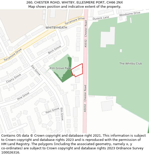 260, CHESTER ROAD, WHITBY, ELLESMERE PORT, CH66 2NX: Location map and indicative extent of plot