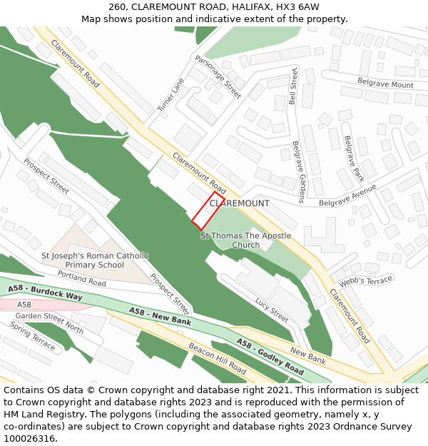 260, CLAREMOUNT ROAD, HALIFAX, HX3 6AW: Location map and indicative extent of plot