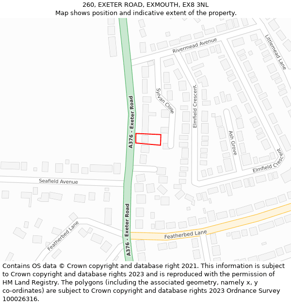 260, EXETER ROAD, EXMOUTH, EX8 3NL: Location map and indicative extent of plot