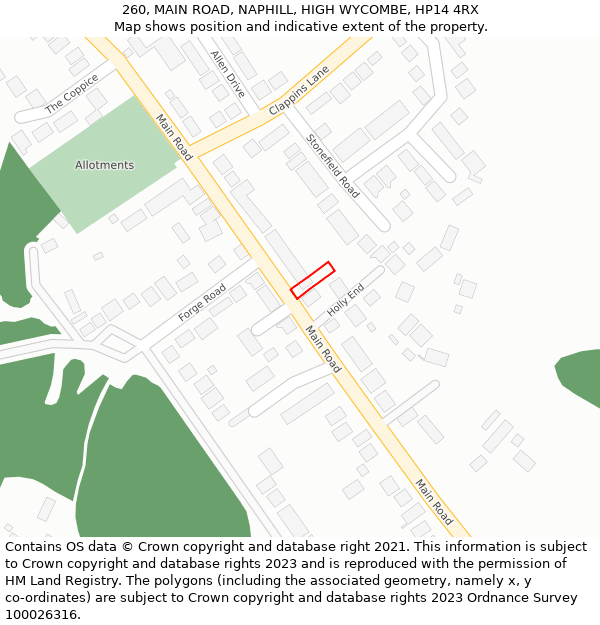 260, MAIN ROAD, NAPHILL, HIGH WYCOMBE, HP14 4RX: Location map and indicative extent of plot