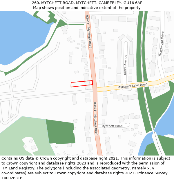 260, MYTCHETT ROAD, MYTCHETT, CAMBERLEY, GU16 6AF: Location map and indicative extent of plot