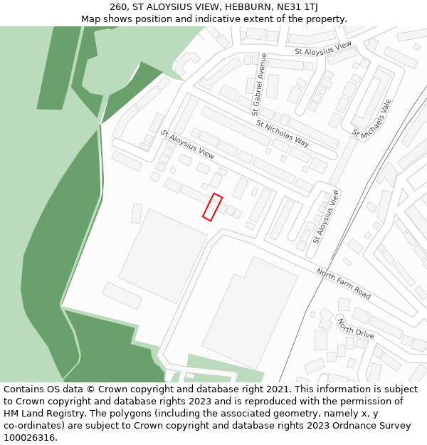 260, ST ALOYSIUS VIEW, HEBBURN, NE31 1TJ: Location map and indicative extent of plot