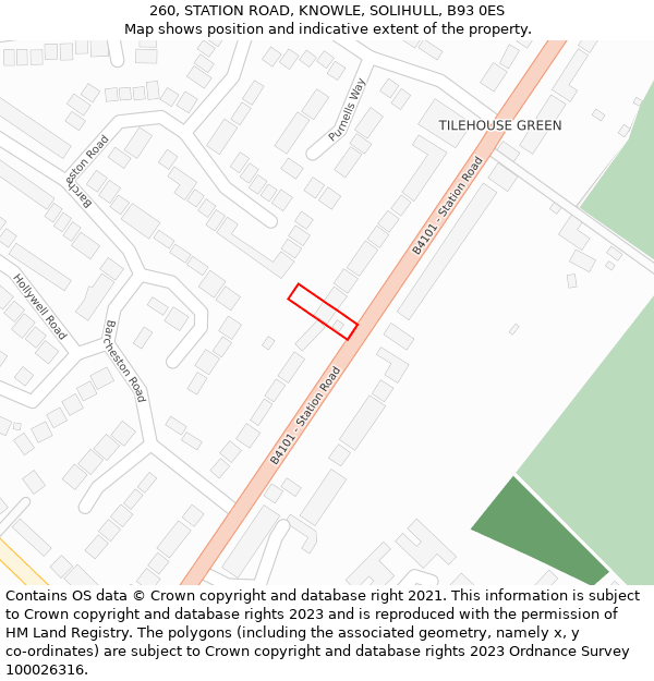 260, STATION ROAD, KNOWLE, SOLIHULL, B93 0ES: Location map and indicative extent of plot