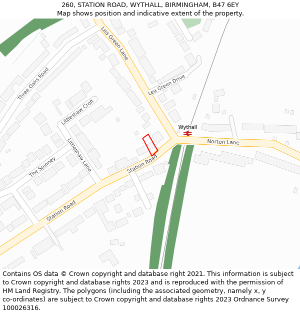 260, STATION ROAD, WYTHALL, BIRMINGHAM, B47 6EY: Location map and indicative extent of plot