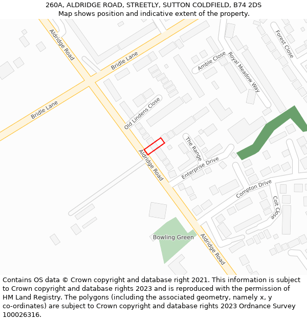260A, ALDRIDGE ROAD, STREETLY, SUTTON COLDFIELD, B74 2DS: Location map and indicative extent of plot