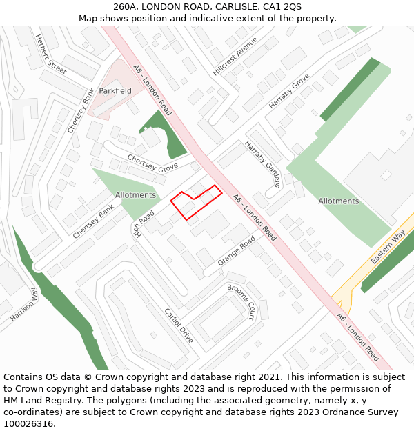 260A, LONDON ROAD, CARLISLE, CA1 2QS: Location map and indicative extent of plot