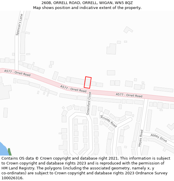 260B, ORRELL ROAD, ORRELL, WIGAN, WN5 8QZ: Location map and indicative extent of plot