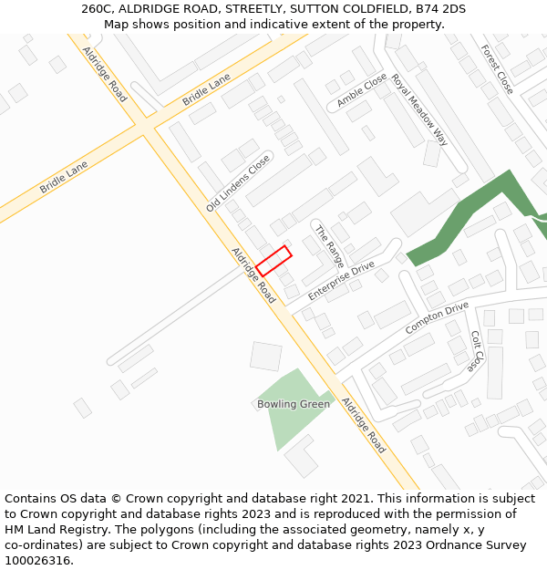 260C, ALDRIDGE ROAD, STREETLY, SUTTON COLDFIELD, B74 2DS: Location map and indicative extent of plot