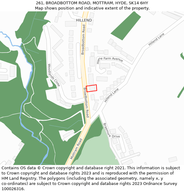 261, BROADBOTTOM ROAD, MOTTRAM, HYDE, SK14 6HY: Location map and indicative extent of plot