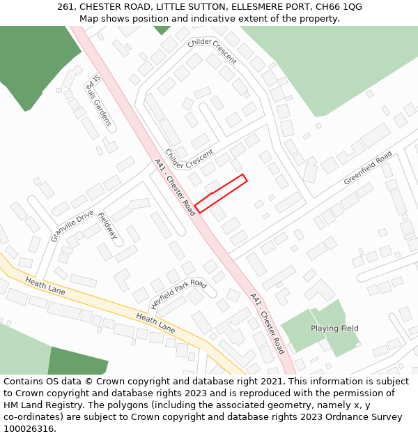 261, CHESTER ROAD, LITTLE SUTTON, ELLESMERE PORT, CH66 1QG: Location map and indicative extent of plot