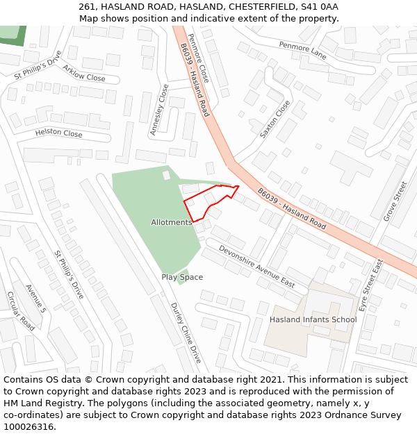 261, HASLAND ROAD, HASLAND, CHESTERFIELD, S41 0AA: Location map and indicative extent of plot