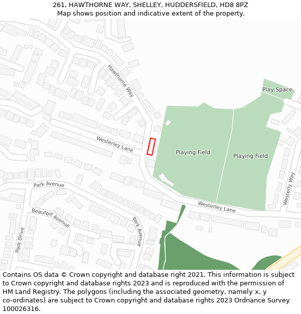 261, HAWTHORNE WAY, SHELLEY, HUDDERSFIELD, HD8 8PZ: Location map and indicative extent of plot