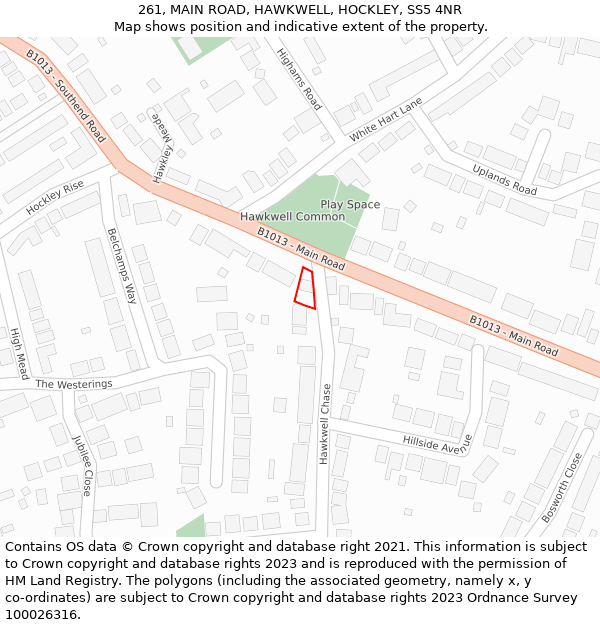 261, MAIN ROAD, HAWKWELL, HOCKLEY, SS5 4NR: Location map and indicative extent of plot