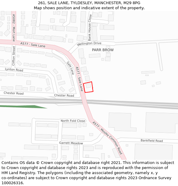 261, SALE LANE, TYLDESLEY, MANCHESTER, M29 8PG: Location map and indicative extent of plot