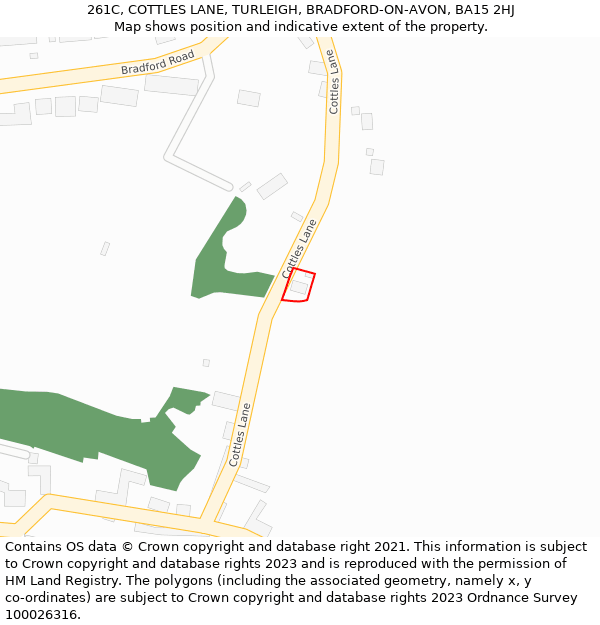 261C, COTTLES LANE, TURLEIGH, BRADFORD-ON-AVON, BA15 2HJ: Location map and indicative extent of plot