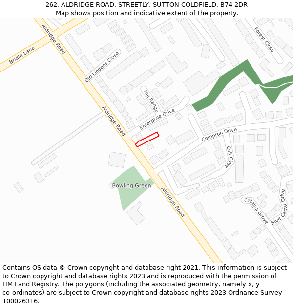 262, ALDRIDGE ROAD, STREETLY, SUTTON COLDFIELD, B74 2DR: Location map and indicative extent of plot