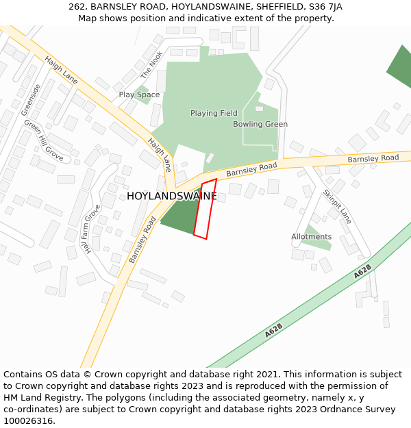 262, BARNSLEY ROAD, HOYLANDSWAINE, SHEFFIELD, S36 7JA: Location map and indicative extent of plot