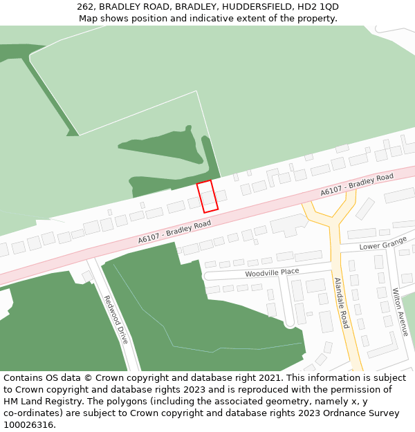 262, BRADLEY ROAD, BRADLEY, HUDDERSFIELD, HD2 1QD: Location map and indicative extent of plot