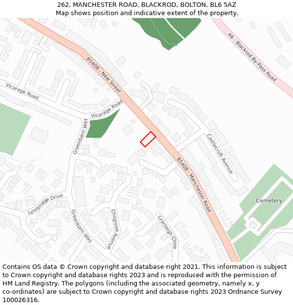 262, MANCHESTER ROAD, BLACKROD, BOLTON, BL6 5AZ: Location map and indicative extent of plot