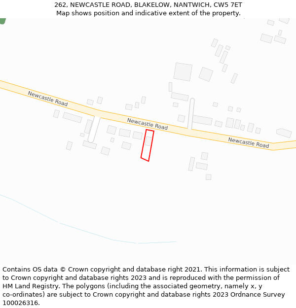 262, NEWCASTLE ROAD, BLAKELOW, NANTWICH, CW5 7ET: Location map and indicative extent of plot