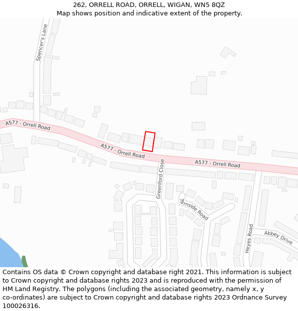 262, ORRELL ROAD, ORRELL, WIGAN, WN5 8QZ: Location map and indicative extent of plot